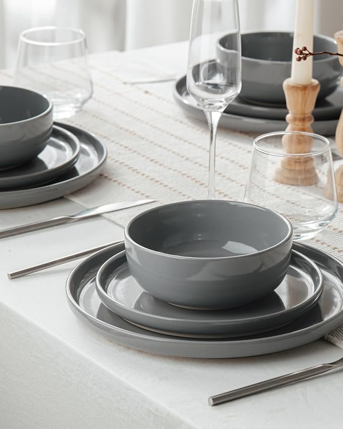 Famiware Milkyway 16-Piece Stoneware Plates and Bowls, Dark Gray | Dinnerware - Image 3