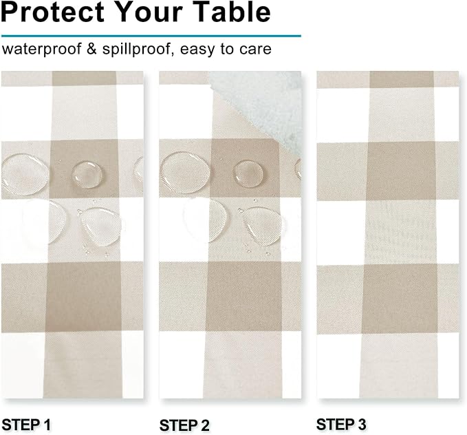Buffalo Plaid Tablecloth 60 x 84 inch 2 Pack Khaki and White | Waterproof - Image 4
