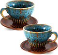 4 oz Espresso Cups and Saucers Set of 2, Ceramic Tea Cup by YINUOWEI