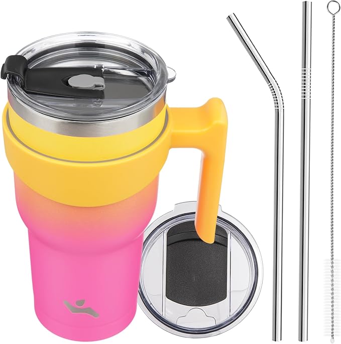 Konokyo 30 oz Tumbler with Handle and Straw, Insulated Travel Mug | Rainbow; by Konokyo
