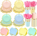 Yaomiao 168 Pcs Pastel Scalloped Paper Plates Cups Napkin by Yaomiao