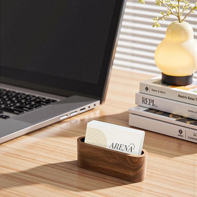 Business Card Holder for Desk, Minimalist Wooden Desk Organizer, Stylish Office & Home Decor for Professional Card Display