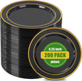 bUCLA 200PCS Black and Gold Plastic Plates - 6.25inch Black with Gold Rim Disposable Dessert/Salad/Appetizer/Small Cake Plates - Ideal for Party & New Year