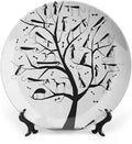 Ceramic Plates, Abstract Decorative Ceramic Plates, Monochrome Autumn Season Tree with Dog on The Branches, 7 Inch, Household Plates Decorative, Black and White