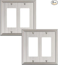 2-Pack Decorative Double Decorator Outlet Cover Plate, Durable Zinc Alloy Brushed Nickel Wall Plates for Electrical Outlets, Receptacle, GFCI Outlet, Dimmer Switch, 2-Gang