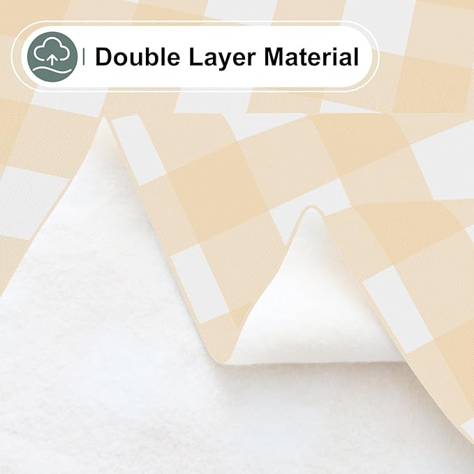 misaya Rectangle Waterproof Vinyl Table Cloth, Buffalo Flannel Backed Tablecloth, Wipeable Plastic Table Cover for Dinner, Kitchen, Outdoor (52" x 70", Beige and White)