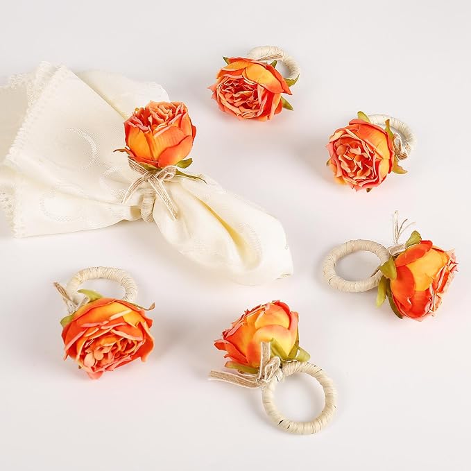 Handmade Flower Napkin Rings Set of 6, Valentine's, Thanksgiving Table by FEKIDO