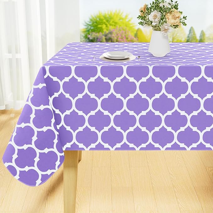 Smiry Rectangle Table Cloth, Waterproof Vinyl Tablecloth with Flannel Backing for Rectangle Tables, Wipeable Spillproof Plastic Tablecloths for Dining, Camping and Indoor (60"x102", Lavender)