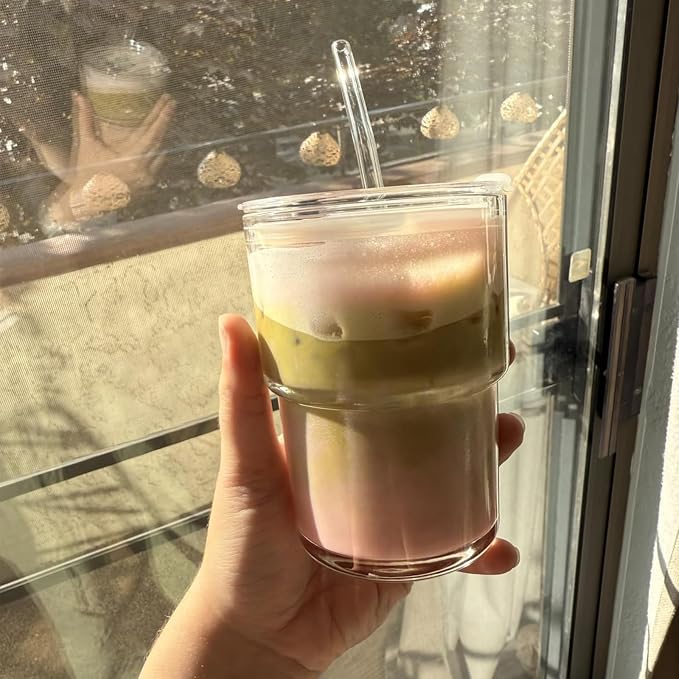 13oz Glass Tumbler with Straw and Lid Sealed, Carry On Reusable Iced Coffee Cups - Image 7