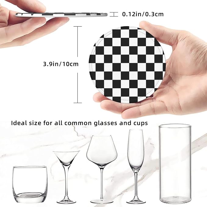 Black Checkered Leather Coasters Set of 6 - Image 3