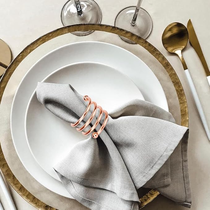 Rose Gold Napkin Rings Set of 20, Round Metal Napkin Ring Cloth Holder Rings Gold Halloween Fall Thanksgiving Christmas Valentine Thankful Napkin Rings Coffee Dining Wedding Table Decor
