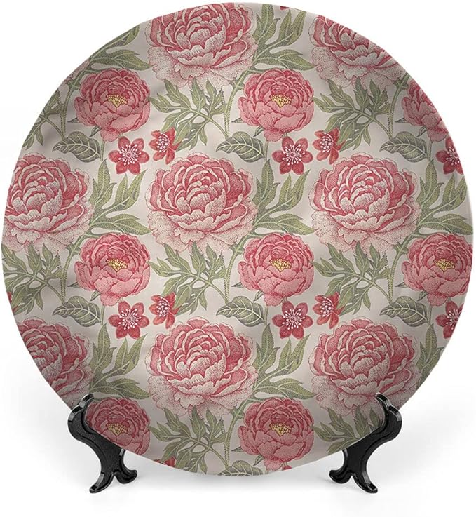 Ceramic Plates, Victorian Decorative Ceramic Plates, Romantic Peonies Botany, 6 Inch, Household Plates Decorative, Multicolor