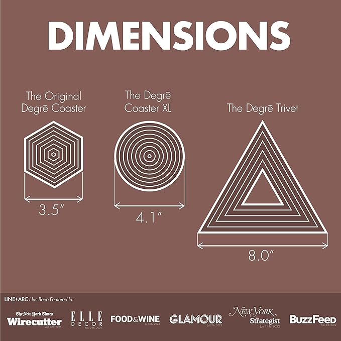 LINE+ARC Extra Thick Silicone Coasters (As Seen in NYTimes WireCutter) Waterproof Anti-Stain Heat-Safe Dishwasher-Safe Degrē Coasters XL (Set of 6 Mauve) Outdoor Rubber Mid-Century Modern