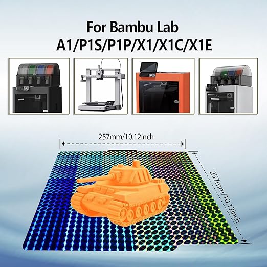 IdeaFormer Double Sided PEY H1H Build Plate for Bambu Lab A1/X1/X1C/X1E/P1P/P1S,Smooth Rainbow Starry PEY+Phantom H1H Spring Steel Bed Plate Flexible Platform 257x257mm for Bambu Labs