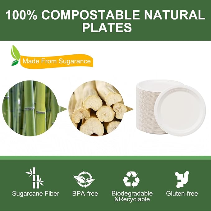 WELLIFE Paper Plates 9 Inch 125-Pack Heavy Duty Paper Plates Bulk | 100% - Image 4