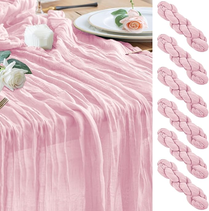 Cheesecloth Table Runner Blush Pink 10FT Boho Gauze Runner, 6 Pack | 120 Inch by Wokceer