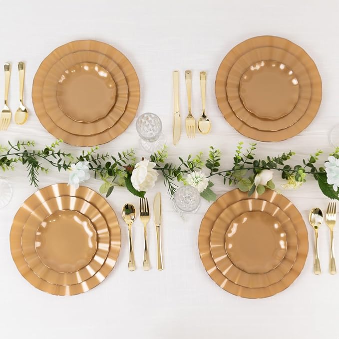 Efavormart 10 Pack | Gold 6" Round Plastic Dessert Salad Plates, Disposable - Image 8