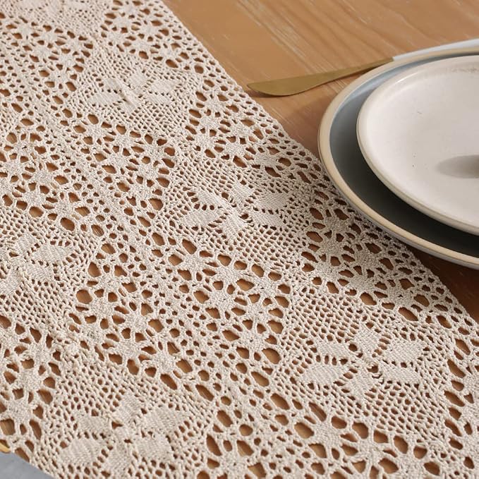 meioro Crochet Lace Table Runner, 12x48 Inch Boho Cotton Table Runners - Image 5