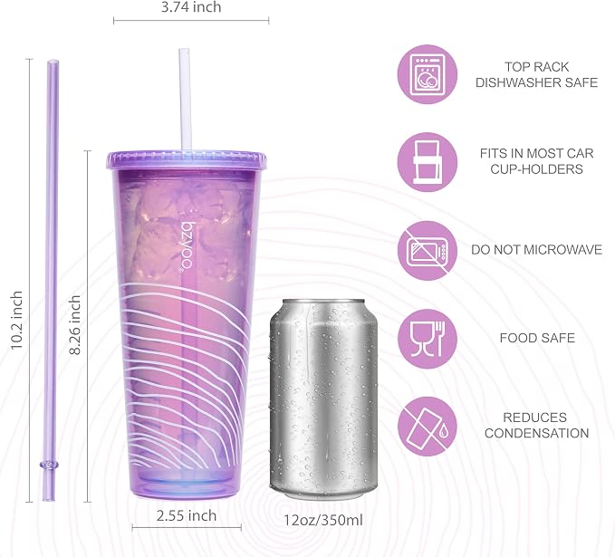 bzyoo 24oz Plastic Tumbler Cup, Lid & Straw, Iced Coffee, dishwasher safe - Image 8