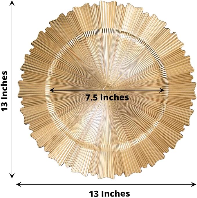 Efavormart 6 Pack | 13" Metallic Gold Sunray Acrylic Plastic Serving Plates - Image 3