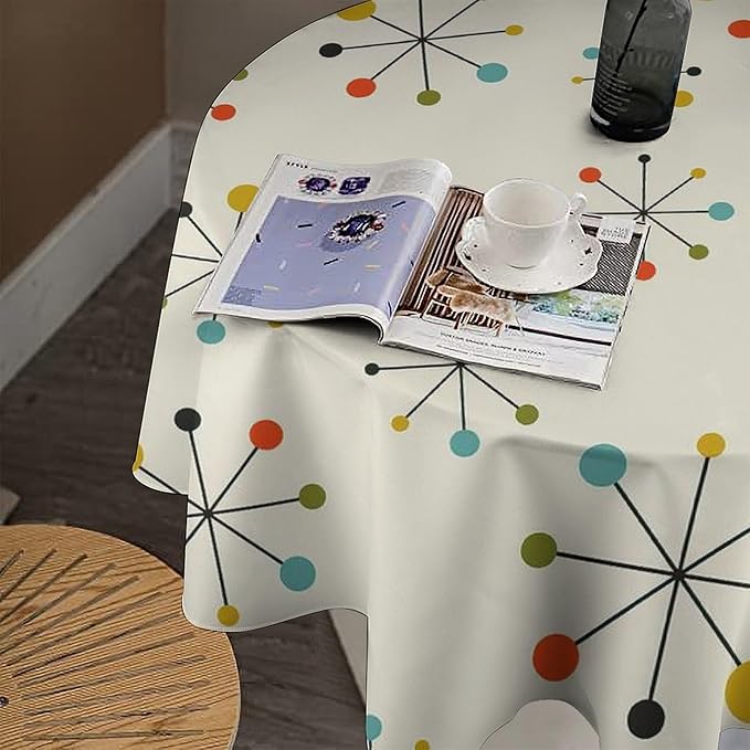 Medieval Round Tablecloth, Boho Mid Century Abstract Modern Retro Colors Pattern Tablecloth for Home Party Dining Room Kitchen Decor 36Inch(90cm)
