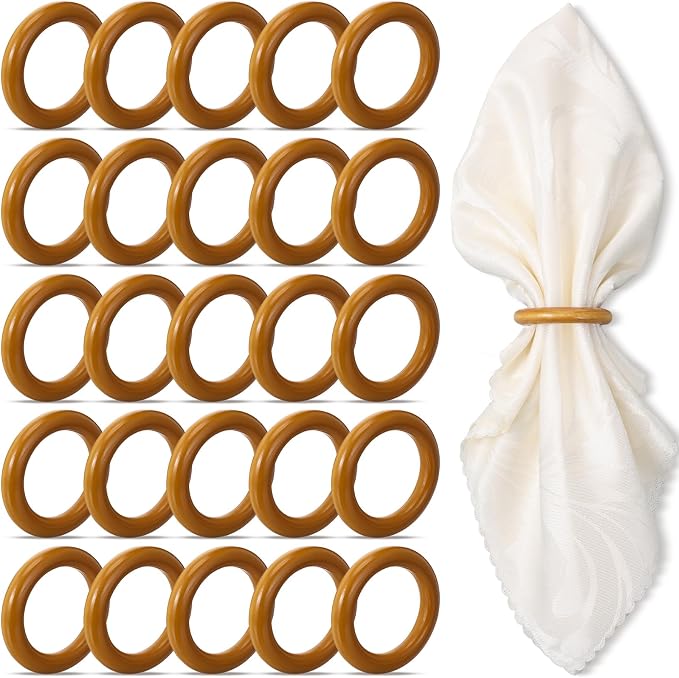 Thenshop 25 Pcs Decorative Wooden Napkin Rings Bulk Exquisite Round Dining by Thenshop