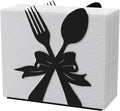 Modern Standing Napkin Holder for table, Black Metal Napkin Dispenser, Fork, Spoon Theme Style Napkin Holder, Suitable for Kitchen, Coffee Shop, Dining Room