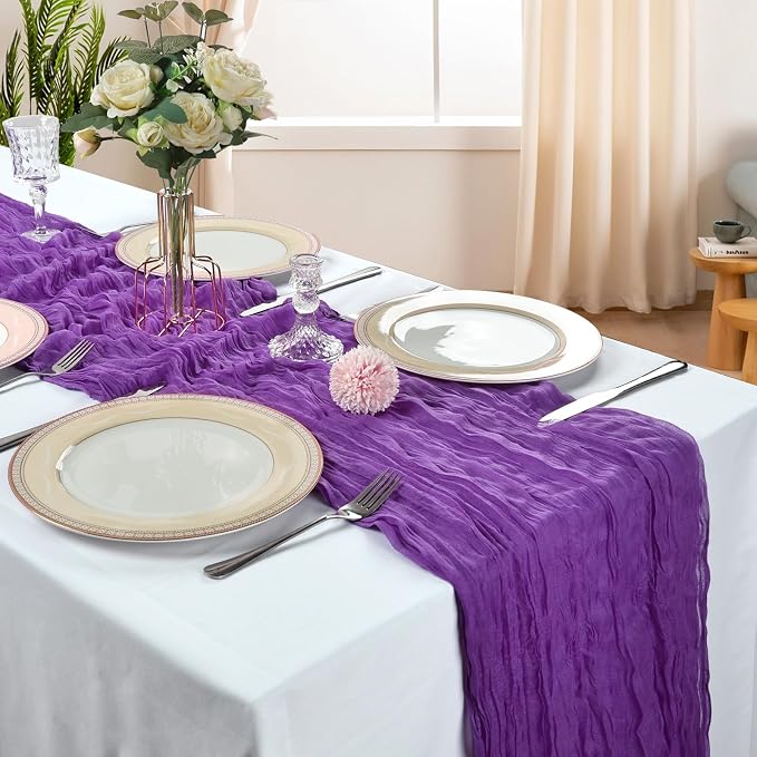 6 Pack 10Ft Dark Purple Cheesecloth Table Runner 23 x 120 Inch | Gauze Rustic - Image 2