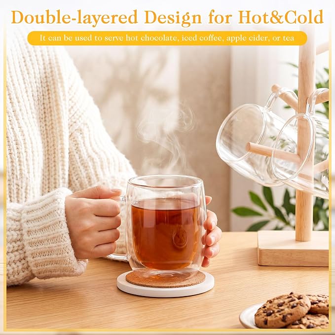 Patelai Glass Coffee Mugs Set of 6, 16 oz Clear Double Walled Coffee Cups - Image 7