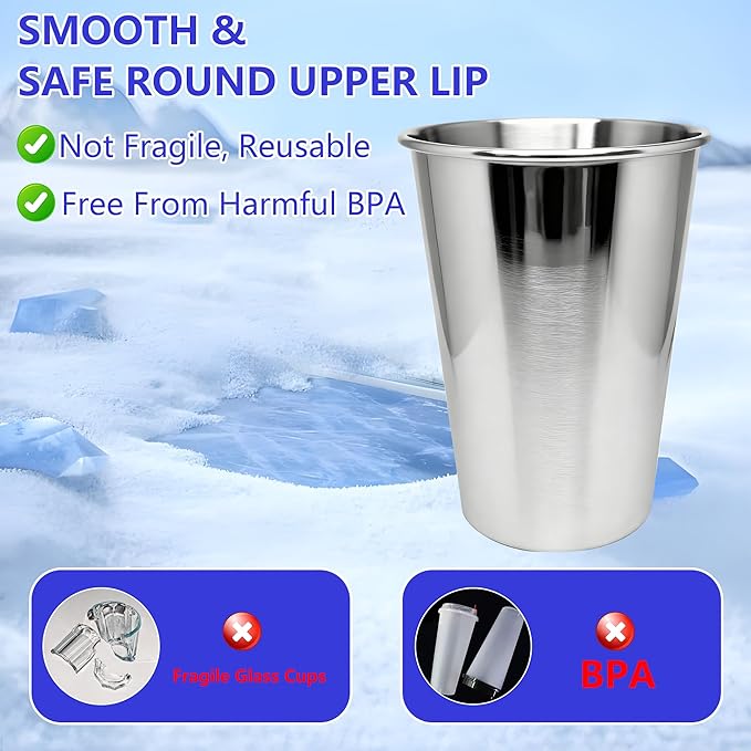 20PCS 20-OZ Tainless Steel Cups,Metal Cups, Stainless Steel Pint CupsStackable Unbreakable Drinking Glasses for Party, BBQ Camping, (20)