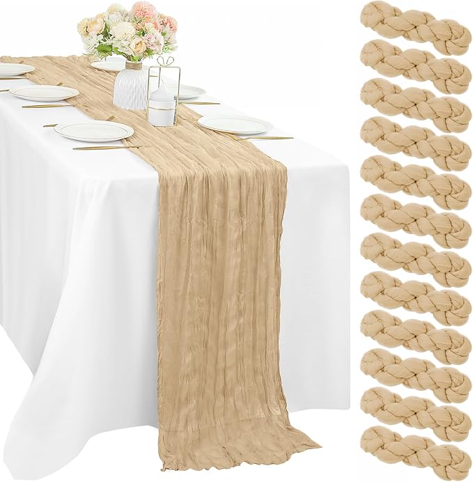 Sand 12 Pieces 35 x 120 Inches Long Cheesecloth Table Runner Gauze Fabric 10Ft by Sunnyline