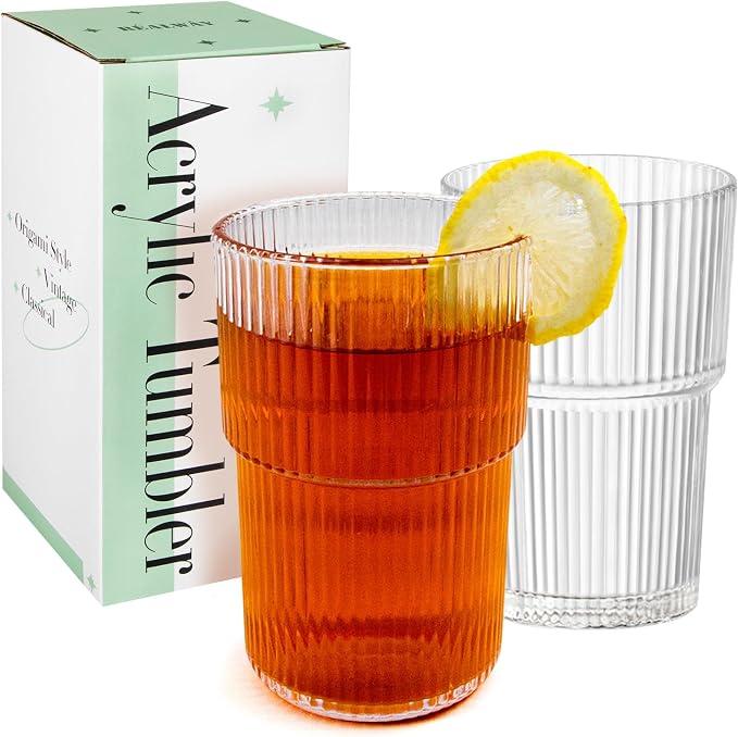 REALWAY 17oz Ribbed Plastic Glasses, Unbreakable Acrylic Drinking Cups – Clear by R%C3%89%CE%91LW%C3%81Y
