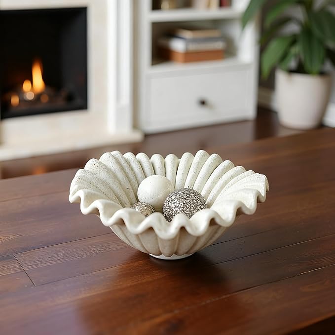 Small Decorative Bowl decor, Scalloped Pedestal Bowls for Modern Home Decor,Ruffle Decor,Stylish Key Bowl for Entry Table,Decorative Fruit Bowl for Kitchen Counter,Light Gray