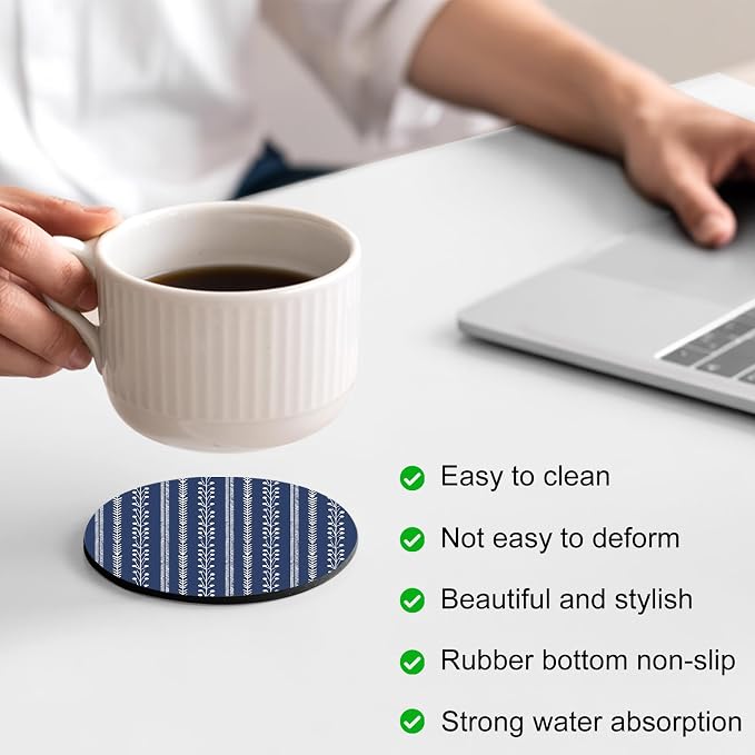 Vintage Striped Coasters Set of 6, Absorbent Coasters - Image 4