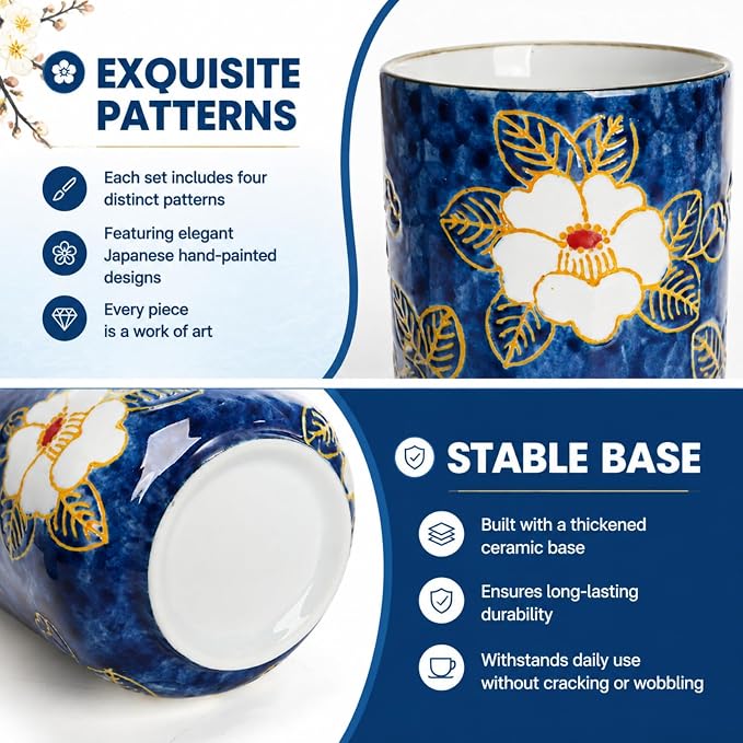 Japanese Tea Cups, 10 Oz Ceramic Handleless Coffee Mugs, Microwave Dishwasher - Image 4