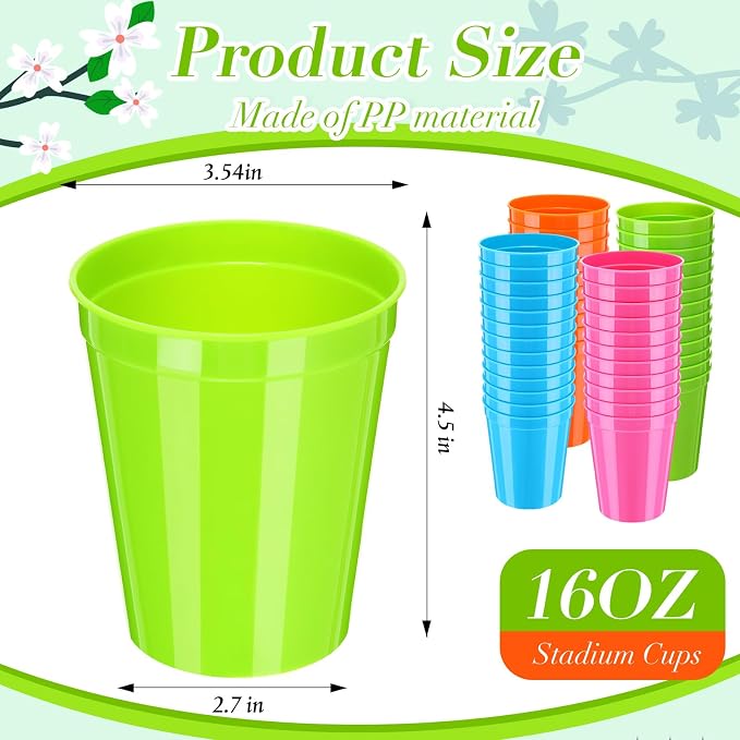 Yungyan 50 Pack 16 oz Stadium Cups Reusable Plastic Cups Blank Drink Stadium - Image 2