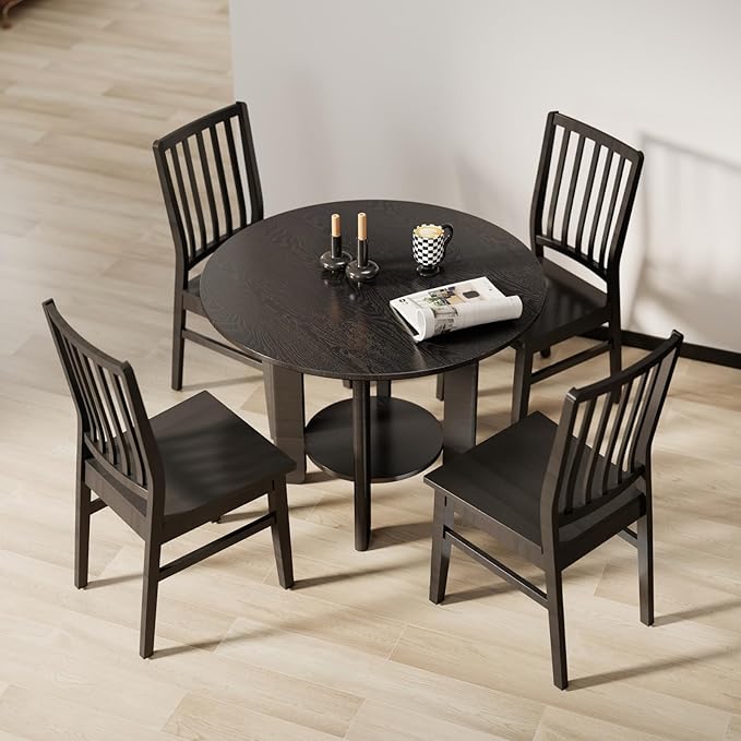 Black Wooden Dining Chairs Set of 8, Farmhouse Dining Room & Kitchen Chair with High Back, Spindle Windsor Armless Side Chair for Living Room Dining Room Kitchen Restaurant Balcony