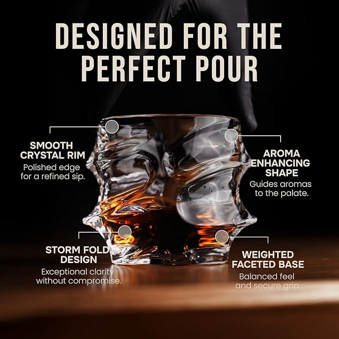 Storm Japanese Crystal Whisky Glasses – 100% Ultra Clarity Lead-Free Crystal – Set of 2 Premium 10oz Old Fashioned Tumblers for Bourbon, Scotch & Cocktails (Small, 2, Count)