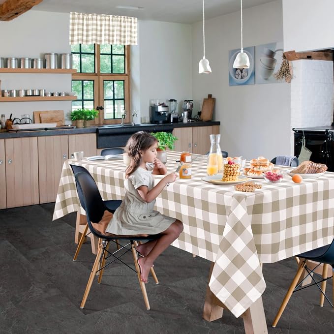 Buffalo Plaid Tablecloth 54 x 108 inch 2 Pack Khaki and White | Waterproof - Image 2