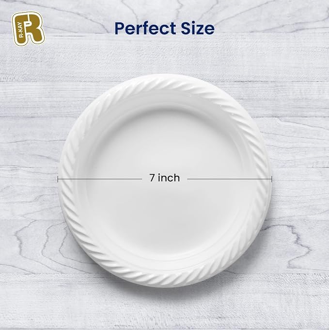 R-kay 100 Pack 7 Inch Plastic Plates Disposable - Image 5