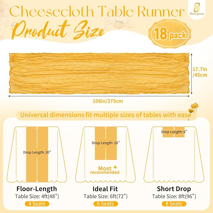 Showgeous 18 Pack Gold Cheesecloth Table Runner, 17 x 108 Inches | Boho - Image 2
