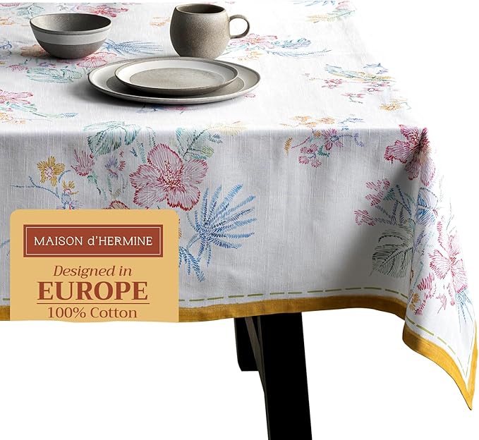 Maison d' Hermine Table Cloth Rectangle Table 100% Cotton 70 x 108 Inches Tablecloth Reusable Decorative for Dining Room Farmhouse Home Valentines Day Decorations Spring Summer - Paradise Island
