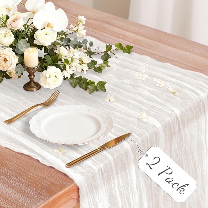 2 Pack Cheesecloth Table Runner, 120 Inch Ivory White Table Runner | 10 Ft Boho by Unknown