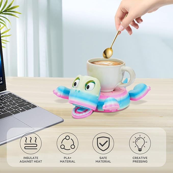 3D Printed Funny Turtle Coasters - Colorful Wacky Turtle Coaster Stress Relief Toys, Desktop Decorations for Home, Office, Party, One Piece (Athenian Stone)