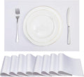 Place Mats Set of 8 – Rectangle Rectangular Waterproof Fabric Polyester Cloth Washable Wipeable Heat Resistant Placemats for Kitchen Dining Dinner Table Indoor 13 x 19 Inch White