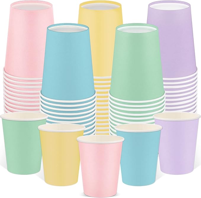NatNarr 100 Pack Pastel Paper Cups, 9oz Pastel Party Cups | Rainbow Paper Cup by NatNarr