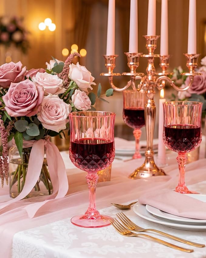 Ciaell 24 Pack Pink Plastic Wine Glasses - Image 4