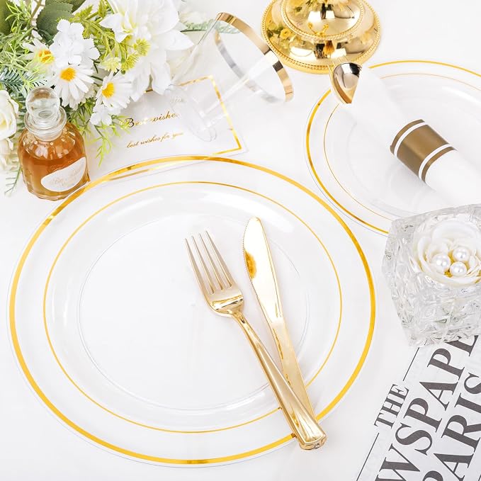 WELLIFE 350PCS Clear-Gold Plastic Plates - Image 8