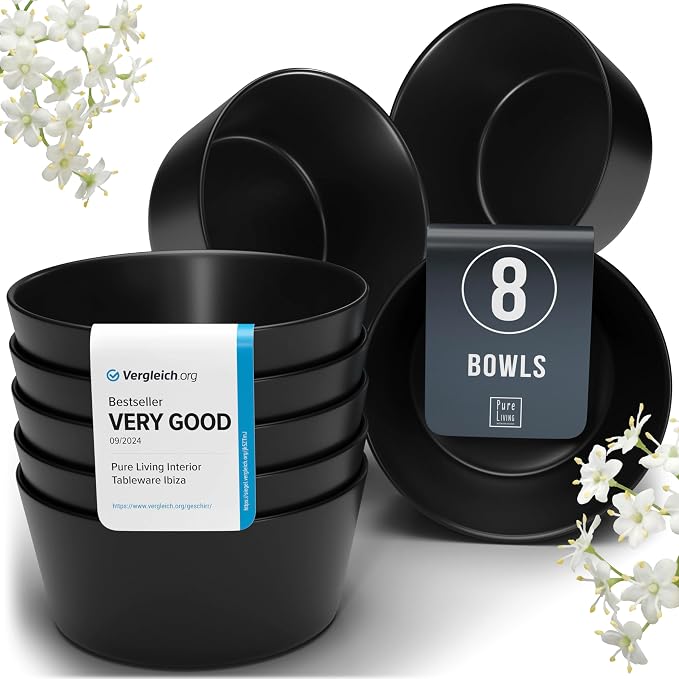 PURE LIVING INTERIOR DESIGN Stoneware Cereal Bowls Set of 8, Stylish and Durable by PURELIVING