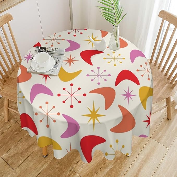 Mid Century Modern Round Tablecloth, Vintage Abstract Colorful Geometrics Modern Art Tablecloth for Home Party Dining Room Kitchen Decor 70Inch(178cm)